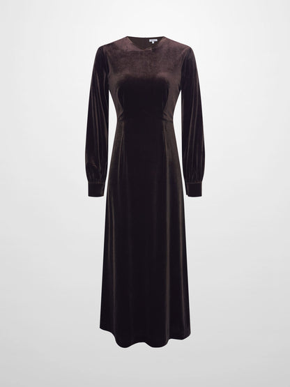 Velour Empire Waist Maxi Dress-Brown