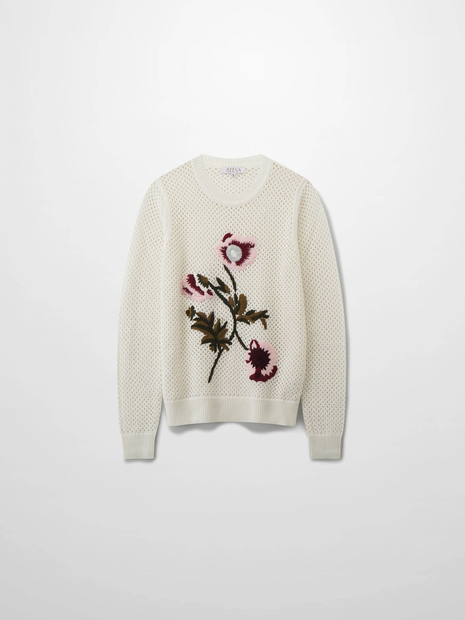 Embroidered Crochet Floral Sweater-Pink Floral