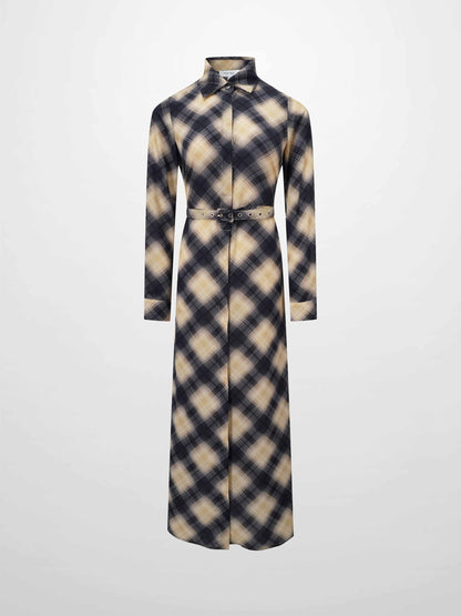 Basic Belted A-Line Dress-Black/White Plaid