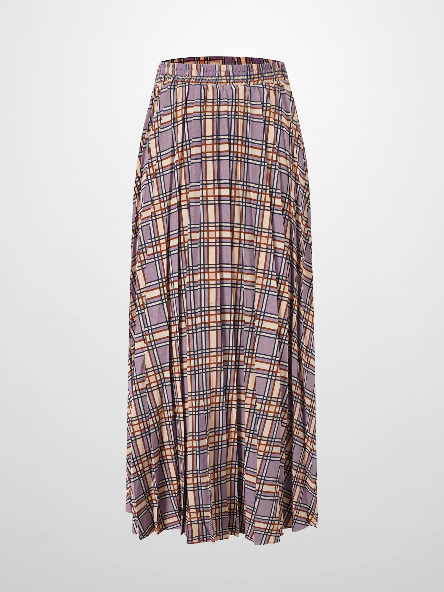 Covered Band Pleated Skirt-Lavender Plaid
