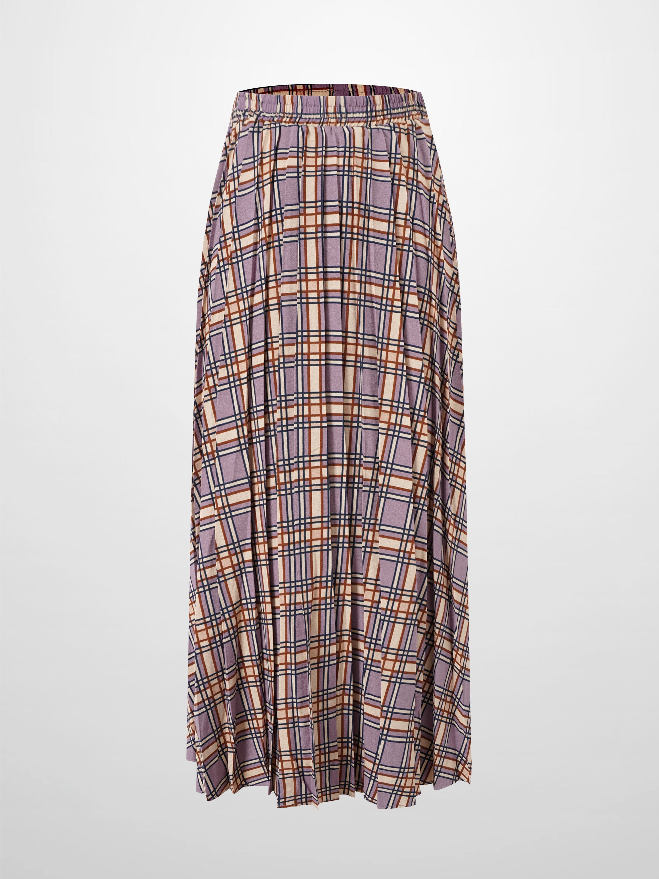 Covered Band Pleated Skirt-Lavender Plaid