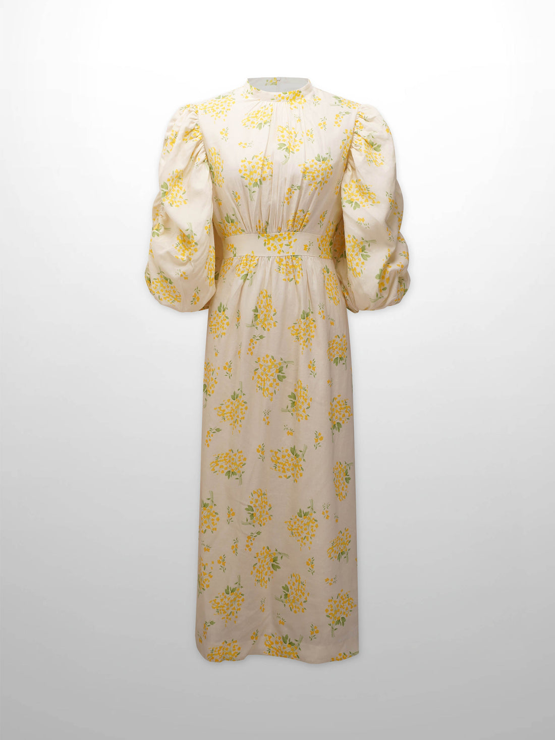 Ruched Puff Sleeve Dress-Yellow Floral 12 / TR401 Ruched Puff Sleeve Dress-Yellow Floral 12 / TR401