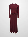 Knit Crop Sweater Dress Set-Burgundy/Pink