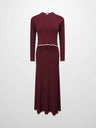 Knit Crop Sweater Dress Set-Burgundy/Pink