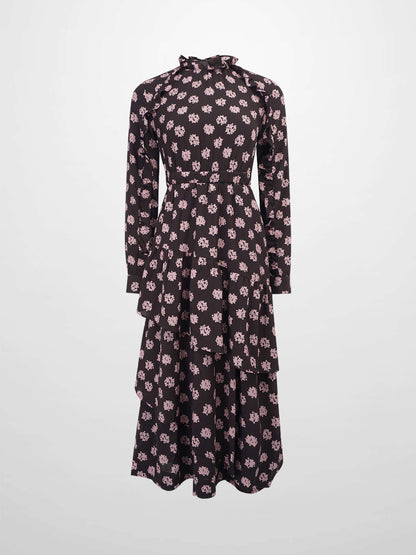 Layered Belted Dress-Brown and Pink