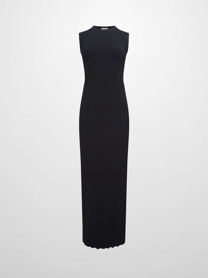 Wave Knit Slip Dress-Black
