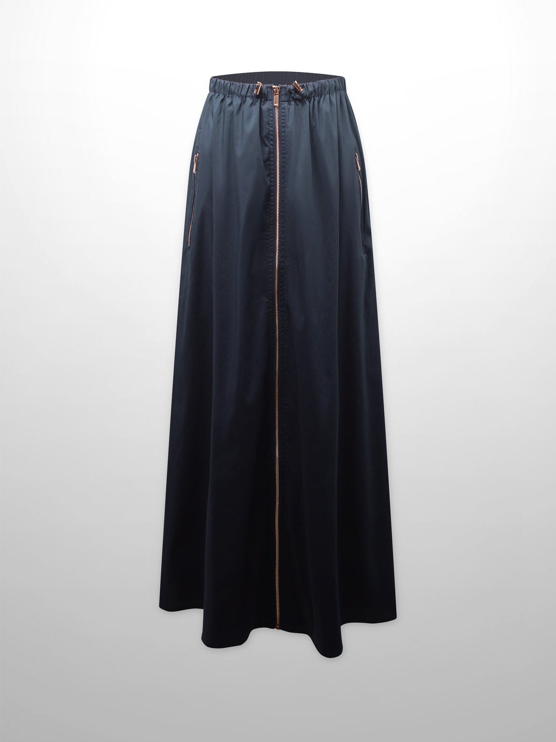Front Zipper Cotton Circle Skirt-Navy