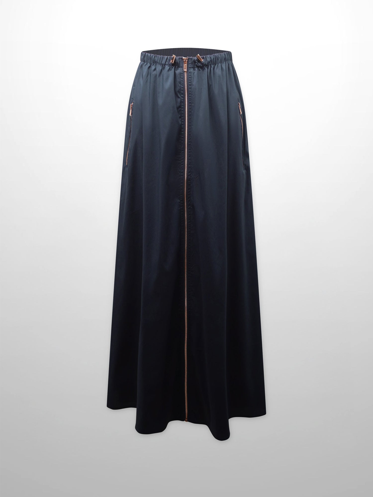 Front Zipper Cotton Circle Skirt-Navy