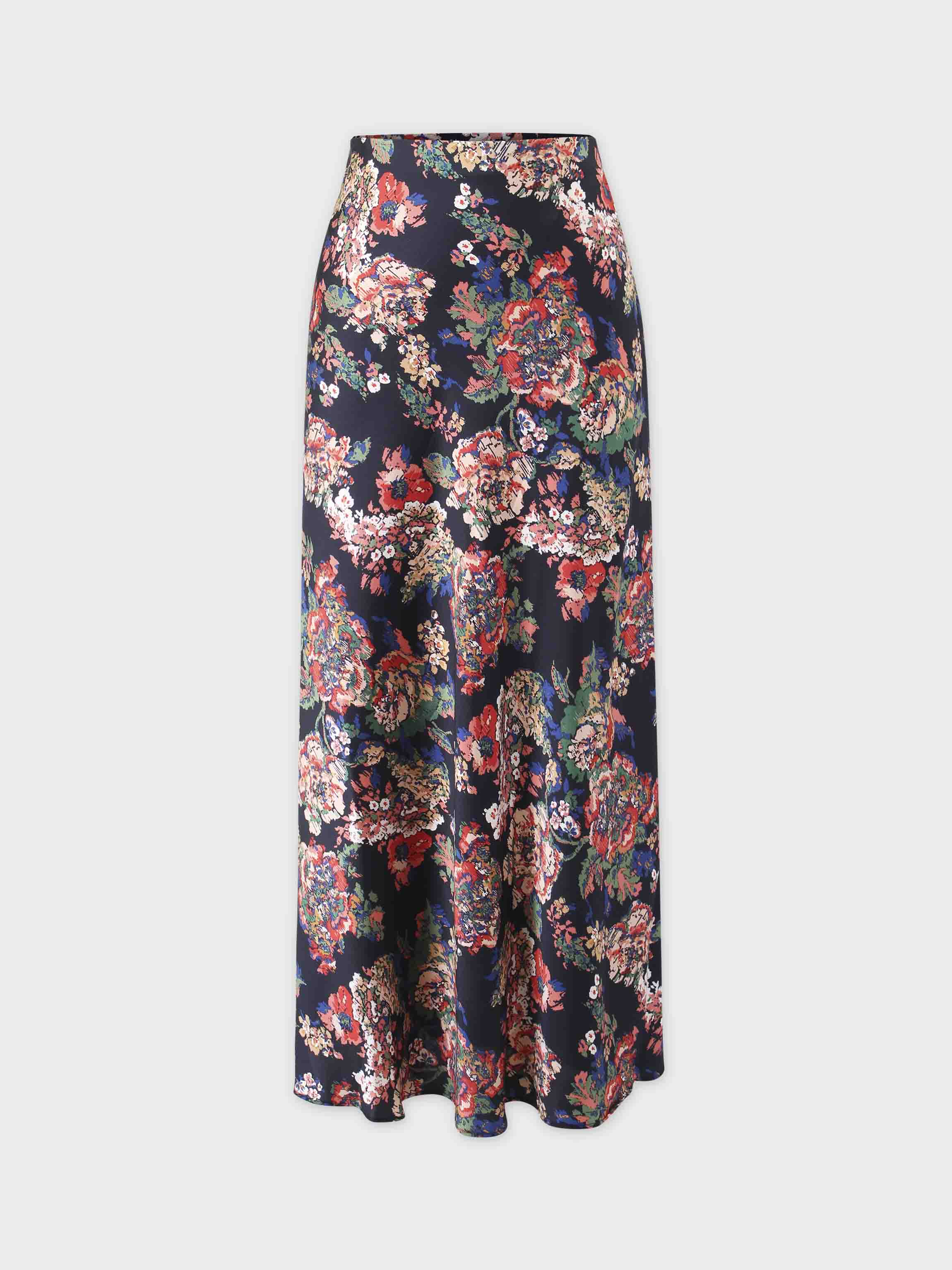 Printed Satin Slip Skirt-Vintage Floral