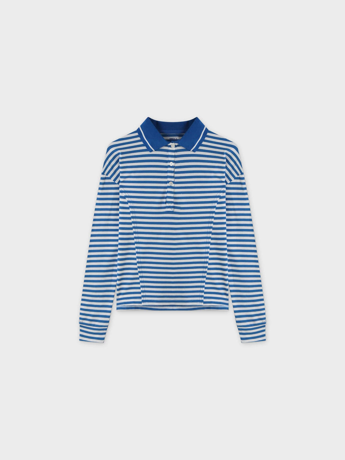 Striped Collar Tee-Blue/White