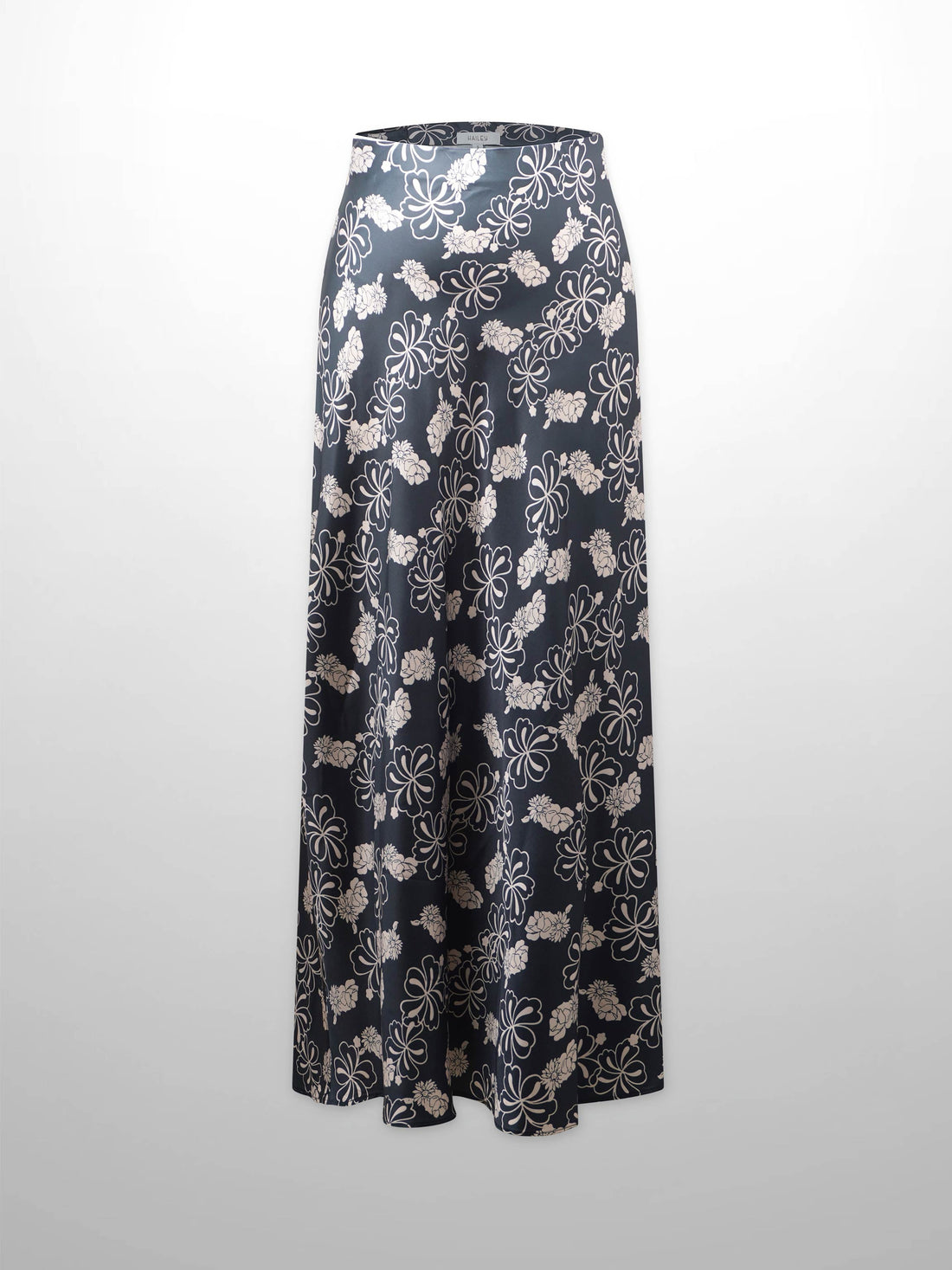 Printed Faux Satin Slip Skirt-Navy/Taupe Floral
