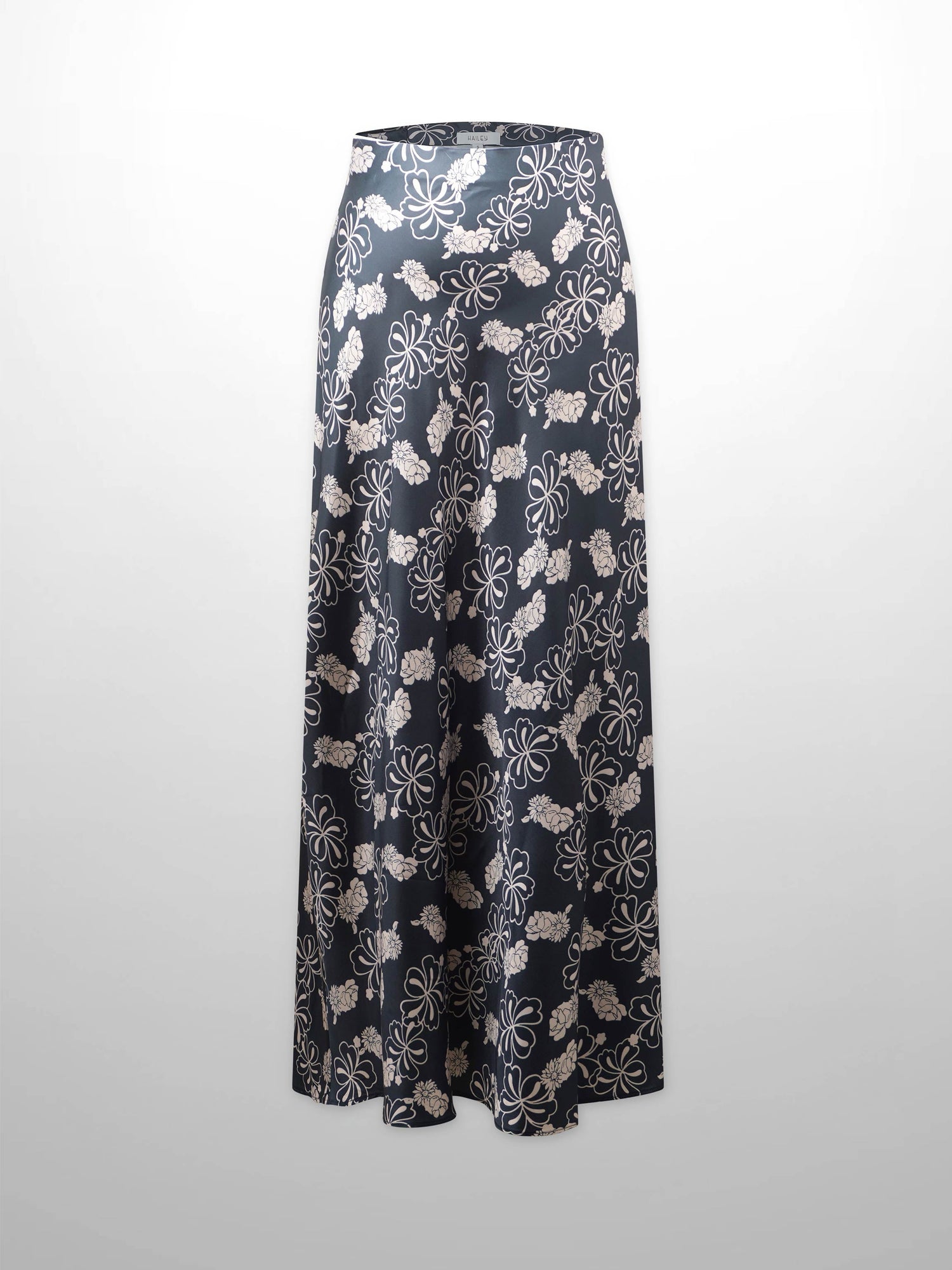 Printed Faux Satin Slip Skirt-Navy/Taupe Floral