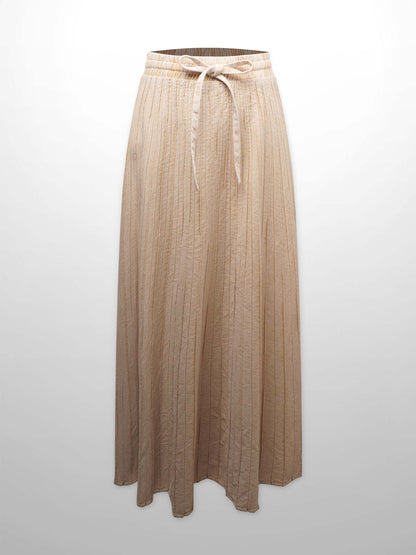 Stitched Micro Pleat Denim Skirt-Tan