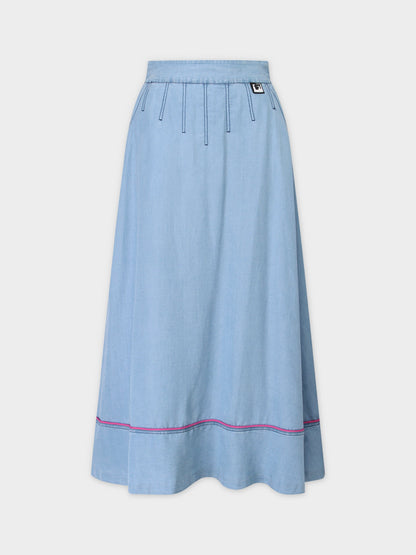 PIPED DENIM SKIRT-LIGHT BLUE