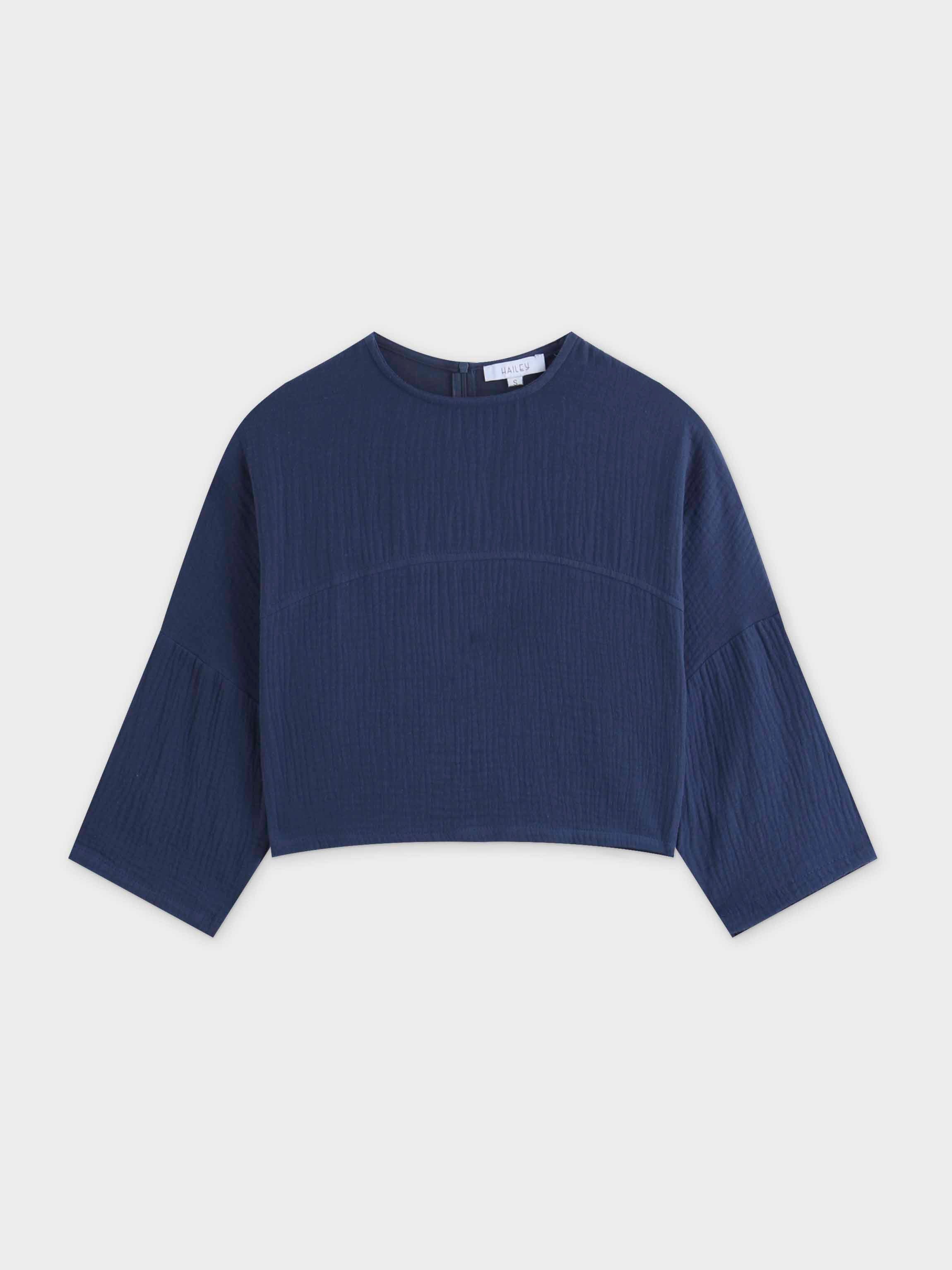 Gauze Crop Top-Navy