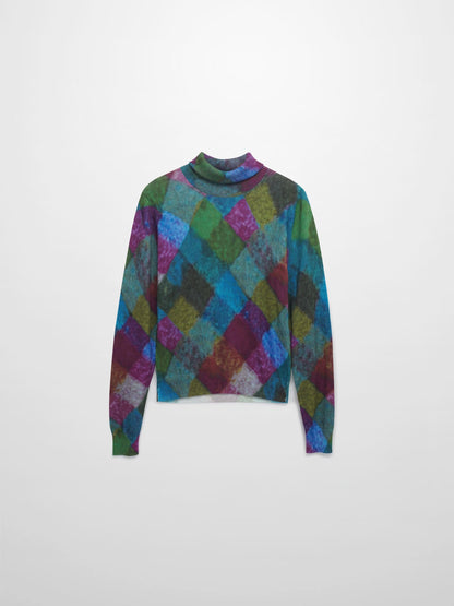 Thin Knit Turtleneck Sweater-Colored Diamonds