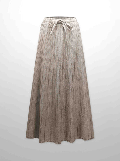 Stitched Micro Pleat Denim Skirt-Olive