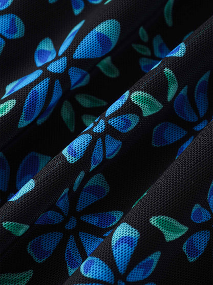 Mesh Trumpet Skirt-Blue Floral