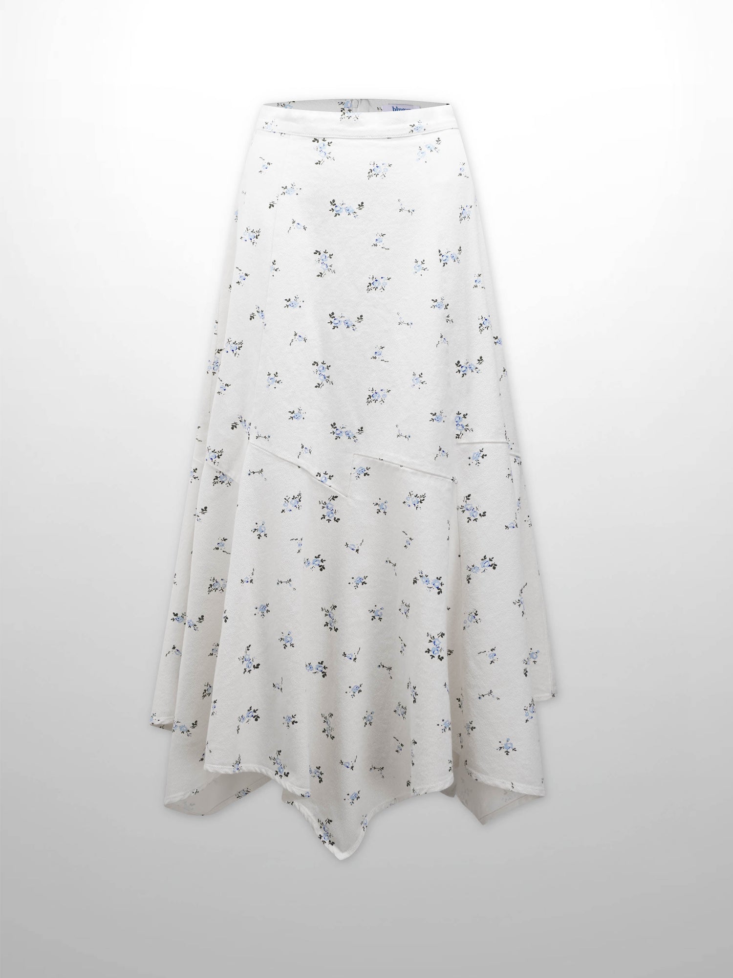 Printed Denim Trumpet Style Skirt-Mini Blue Floral