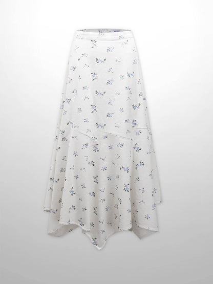 Printed Denim Trumpet Style Skirt-Mini Blue Floral
