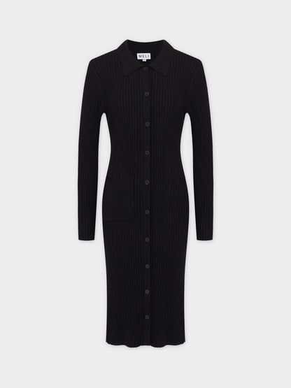 RIBBED CARDIGAN DRESS-42"BLACK