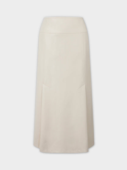 Leather Inverted Pleat Skirt-Ivory