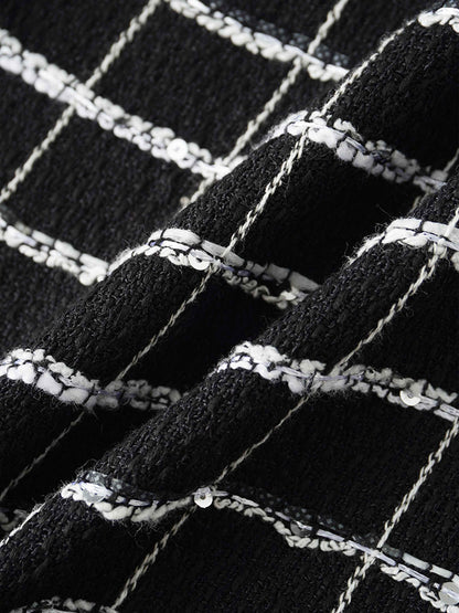 Boucle Pleat Skirt-Black and White