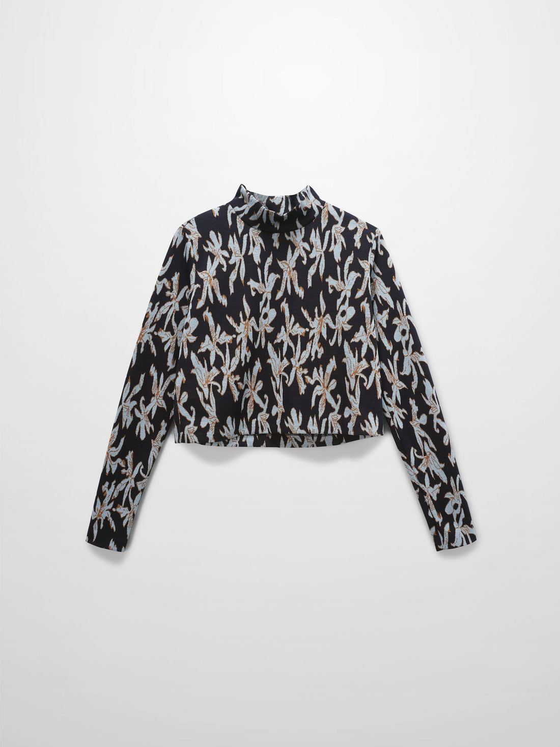 Boxy Mock Neck Top-Blue Floral