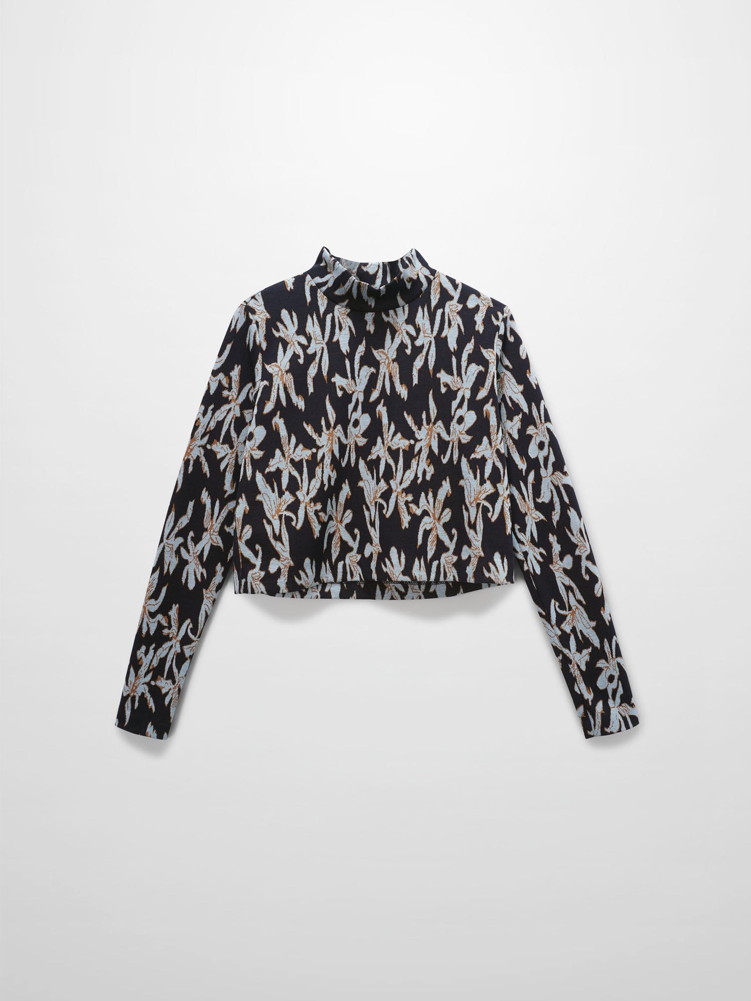 Boxy Mock Neck Top-Blue Floral