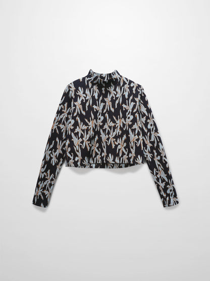 Boxy Mock Neck Top-Blue Floral