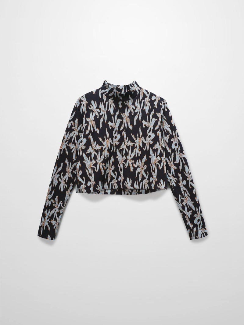 Boxy Mock Neck Top-Blue Floral