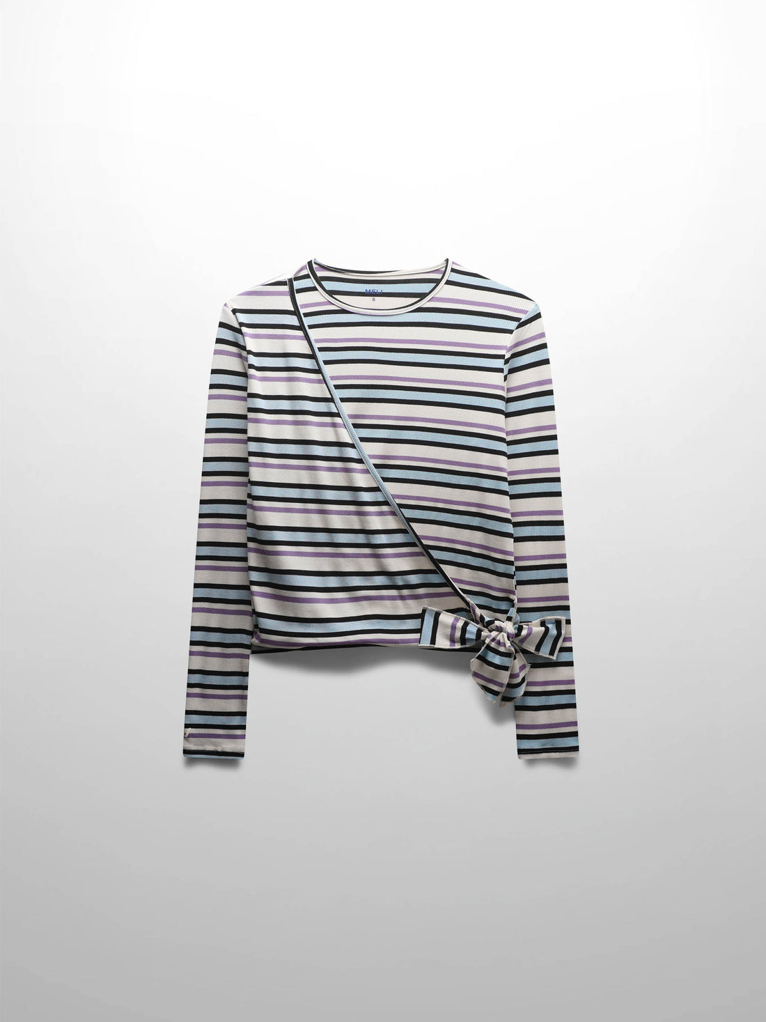 Striped Wrap Tee-Ivory/Light Blue