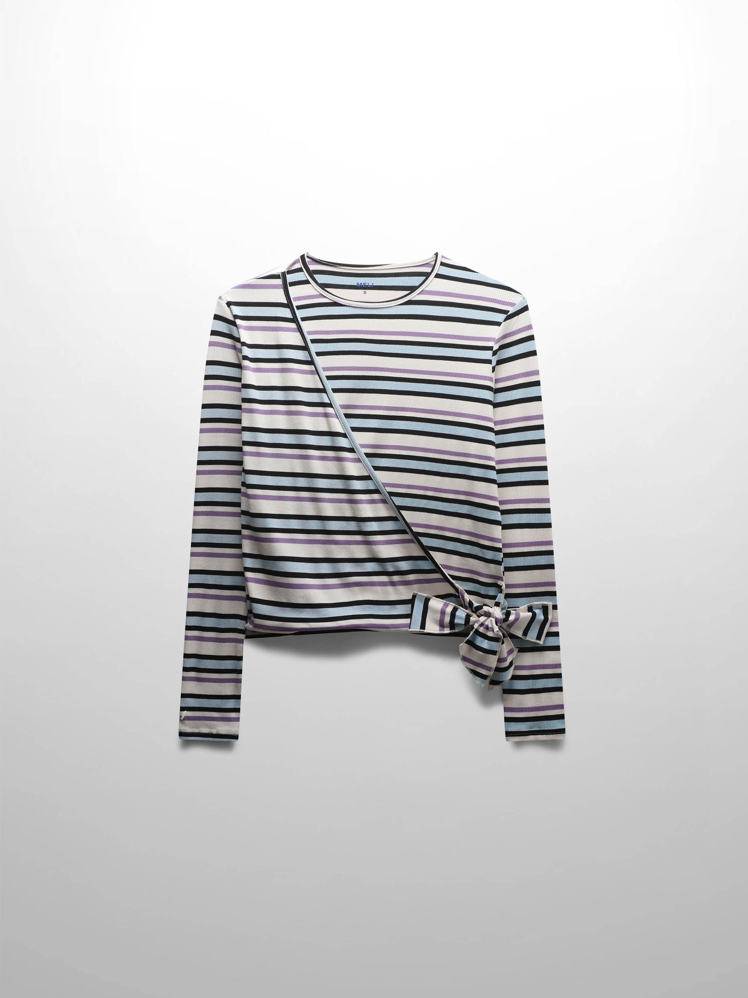 Striped Wrap Tee-Ivory/Light Blue