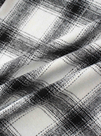 Double Breasted Belted Blazer-Black/White Plaid