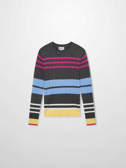 Striped Cable Sweater-Grey Stripe