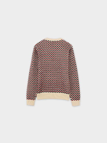 Basket Weave Sweater-Maroon/Black