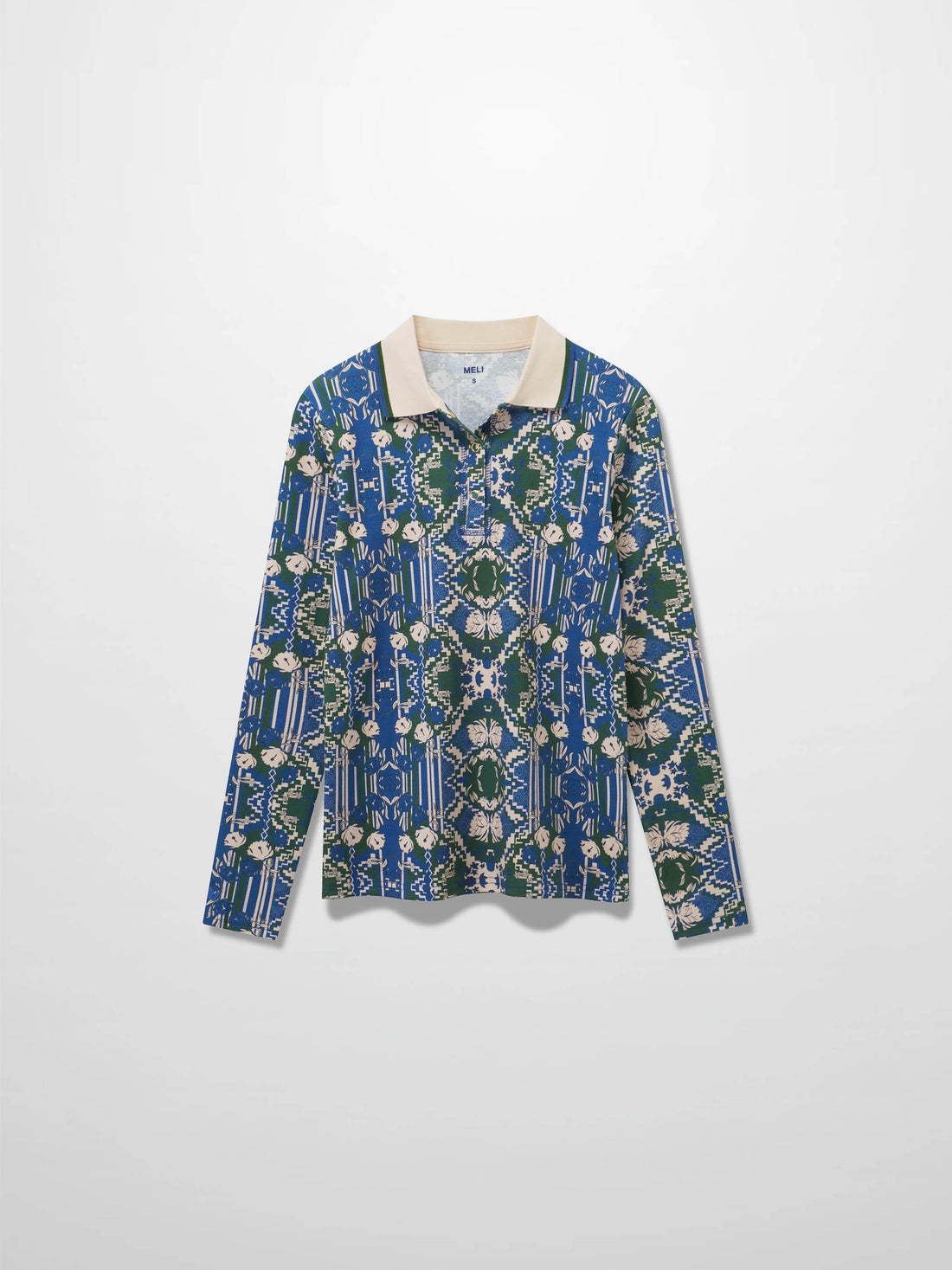 Printed Collar Snap Tee-Carpet of Roses