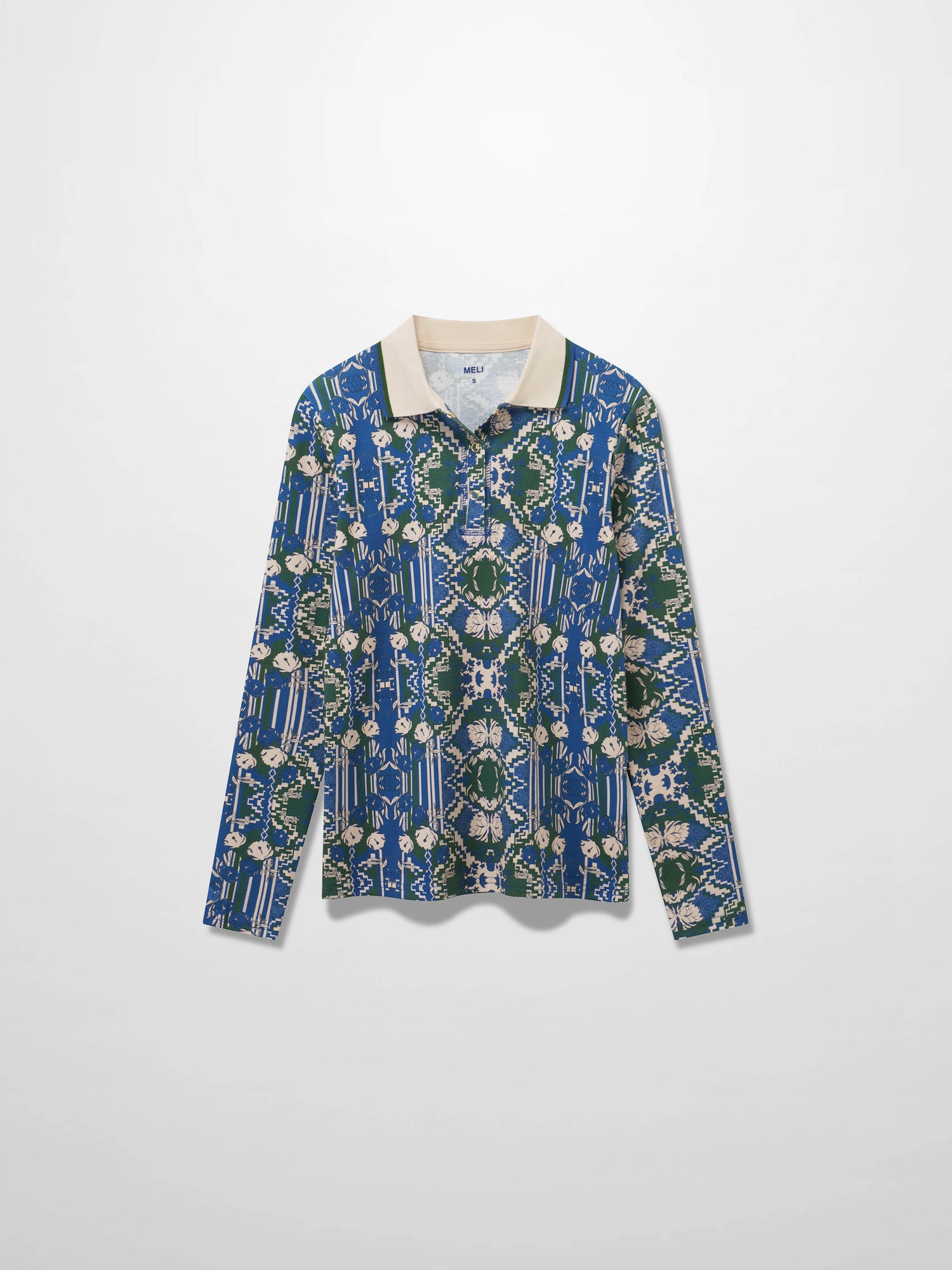 Printed Collar Snap Tee-Carpet of Roses