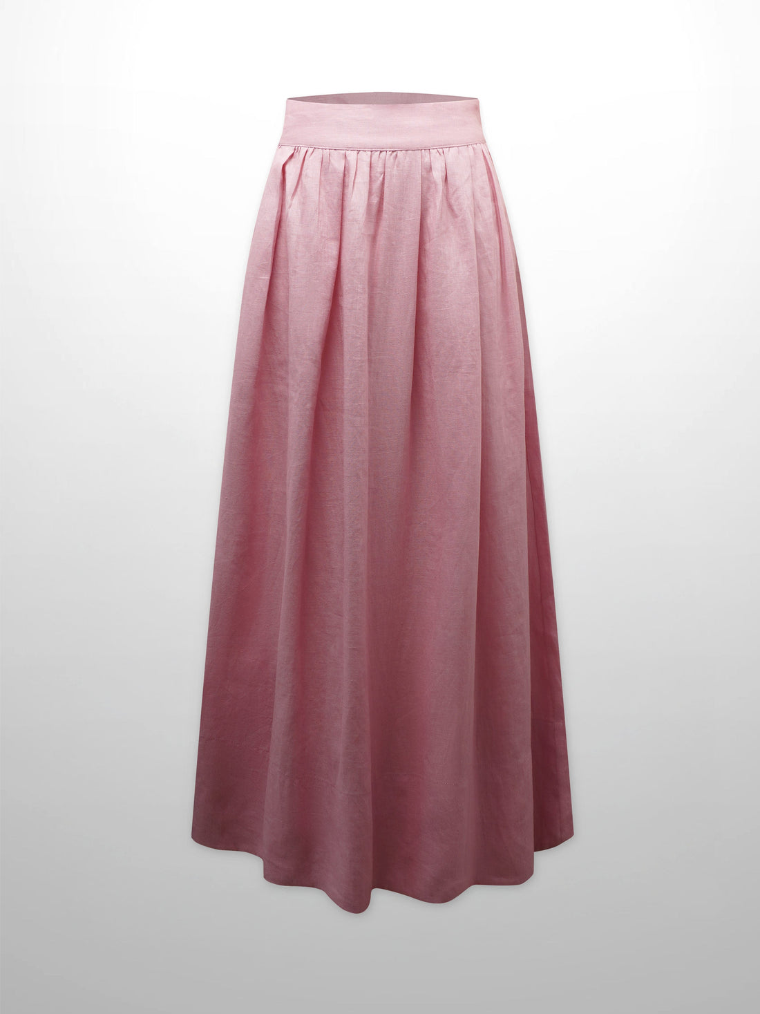Gathered Waist Linen Skirt-Blush