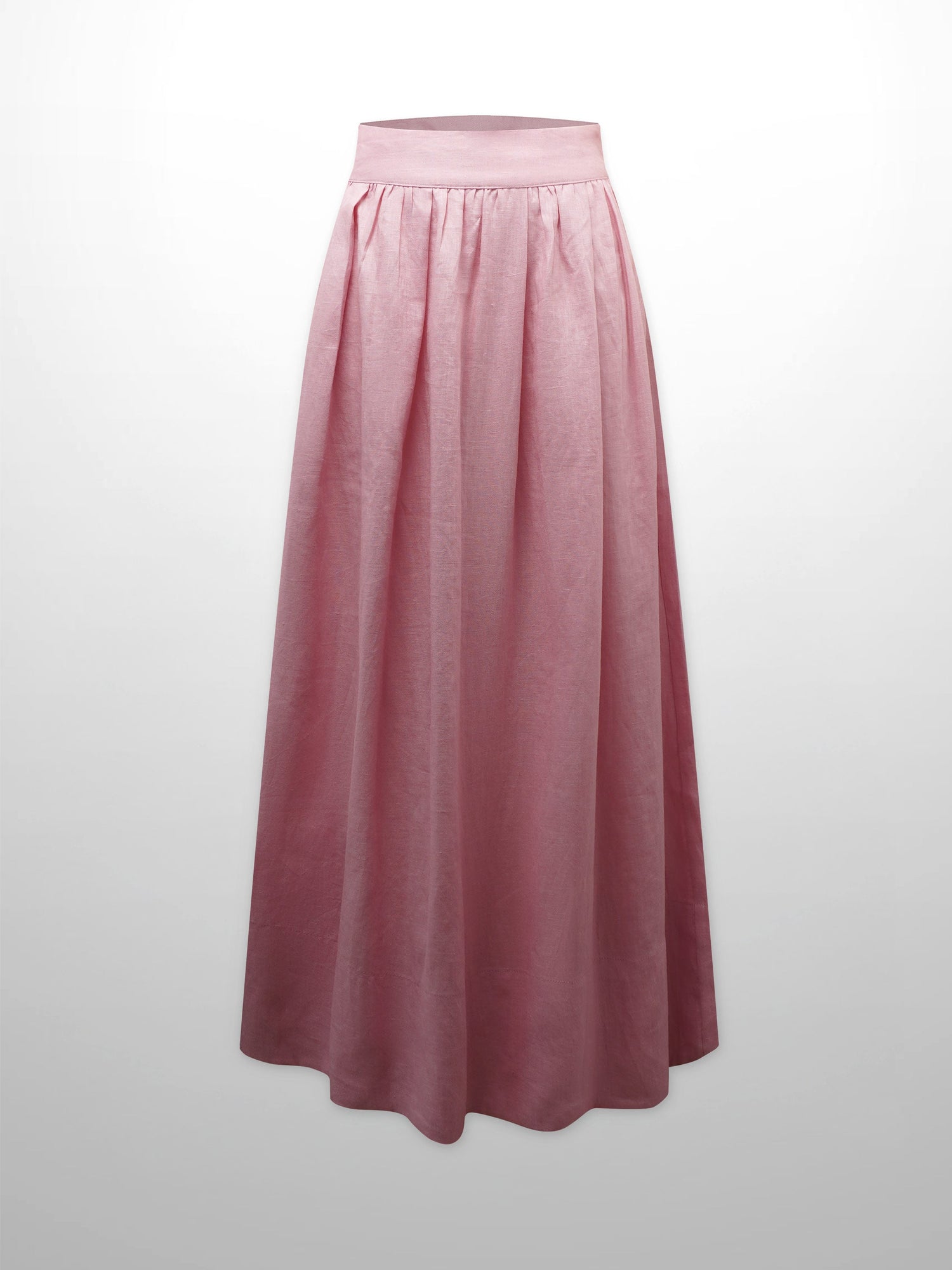 Gathered Waist Linen Skirt-Blush