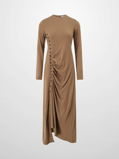 Side Shirred Button Down Knit-Camel