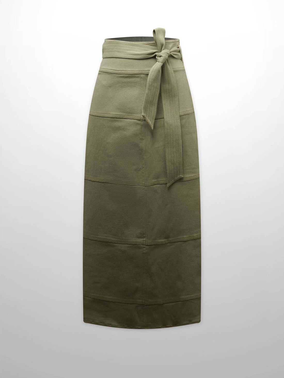 Stitched Tiered Belted Denim Skirt-Sage Green