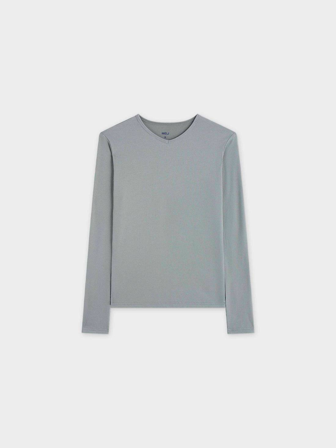 High V Ribbed Tee LS-Sage Green