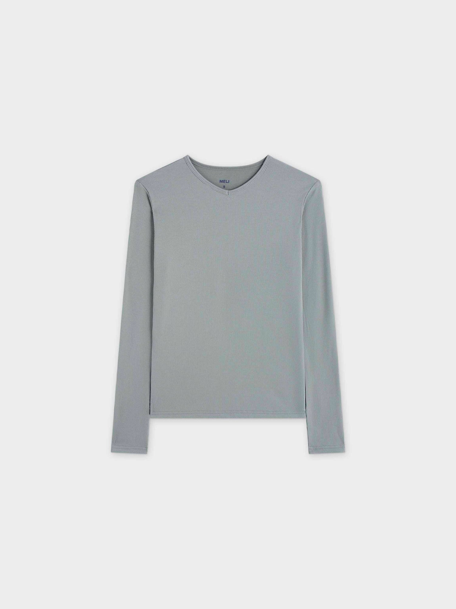 High V Ribbed Tee LS-Sage Green