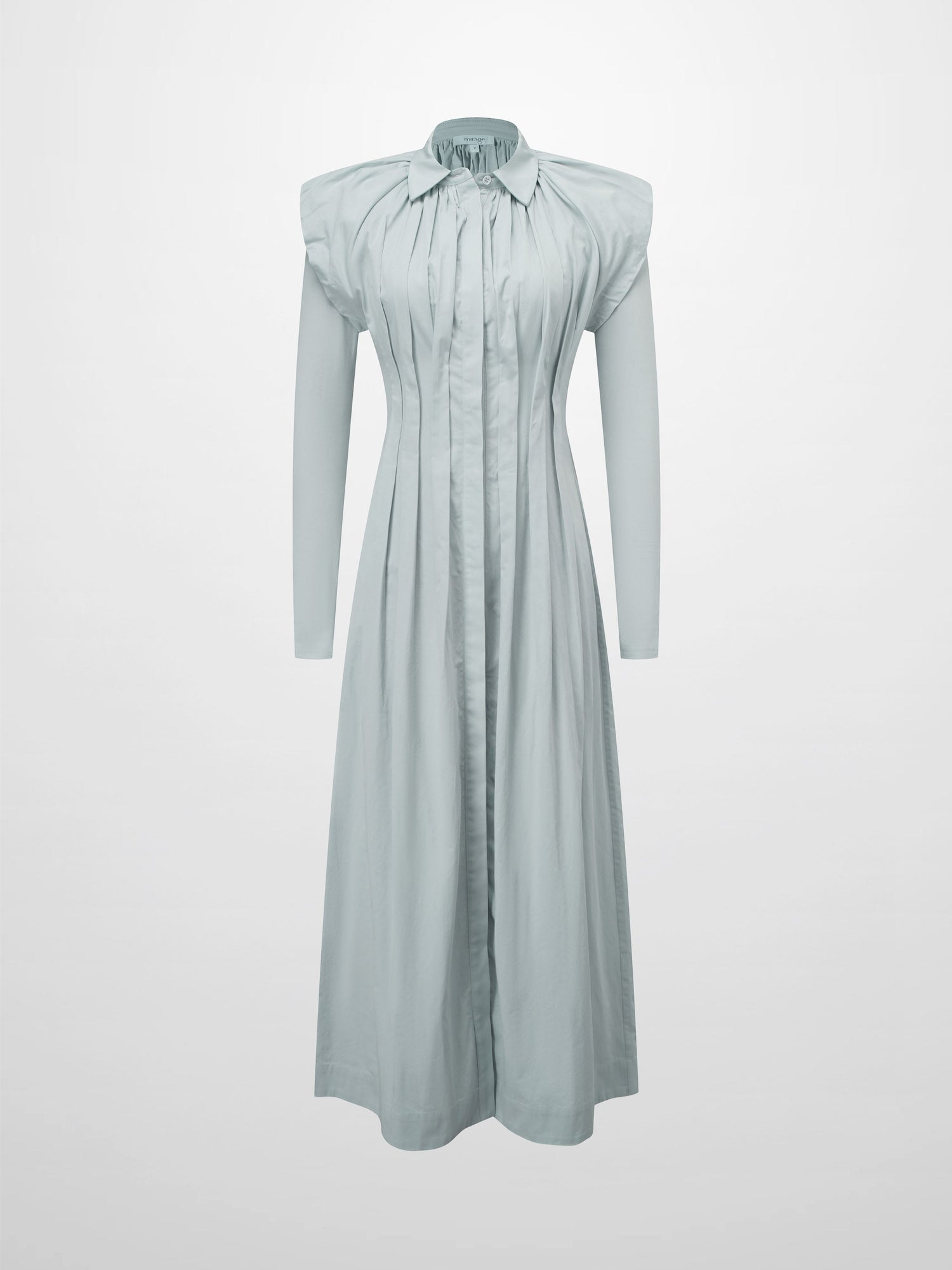 Pleat Front Button Down Dress-Light Blue