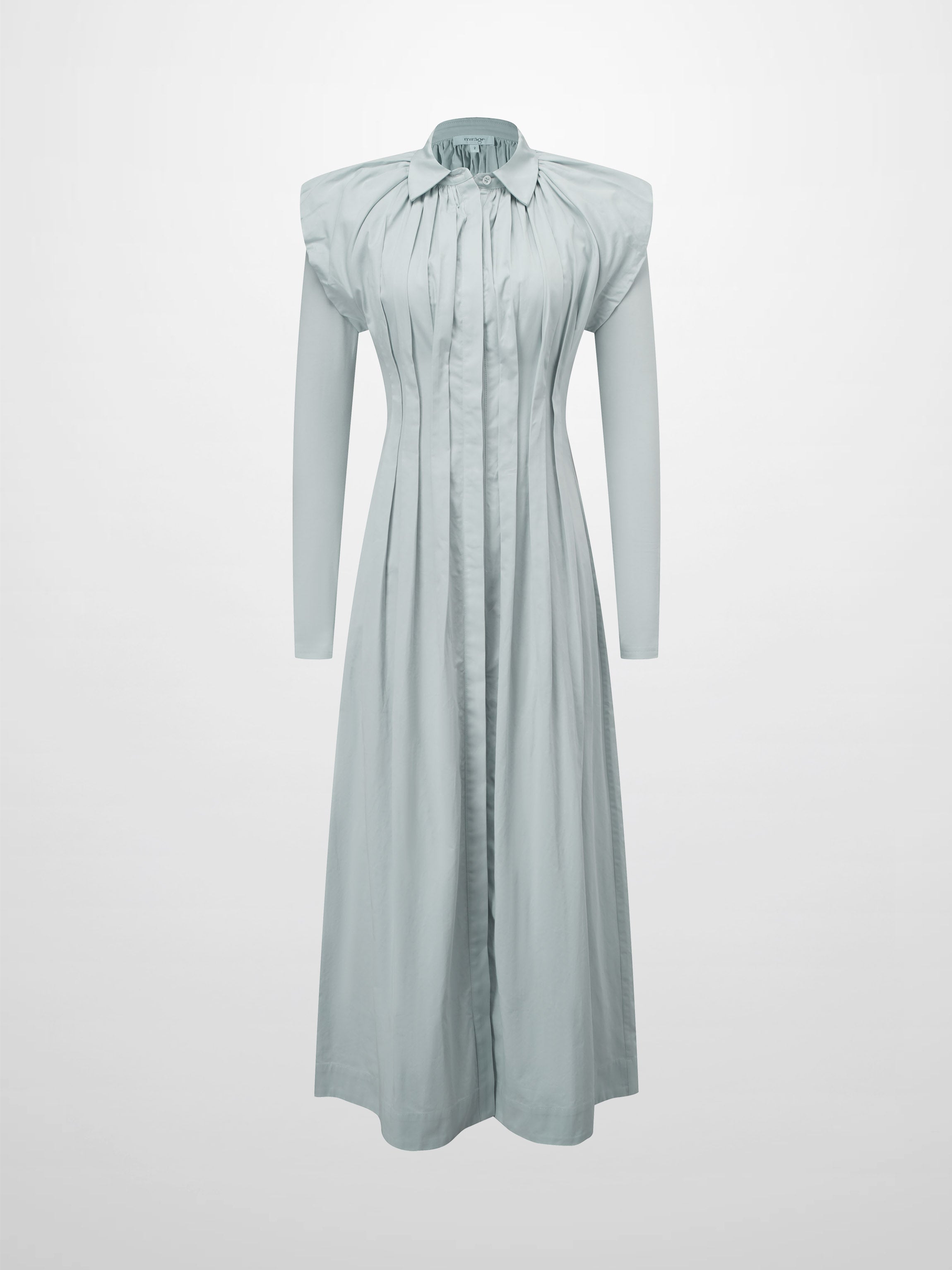 Pleat Front Button Down Dress-Light Blue