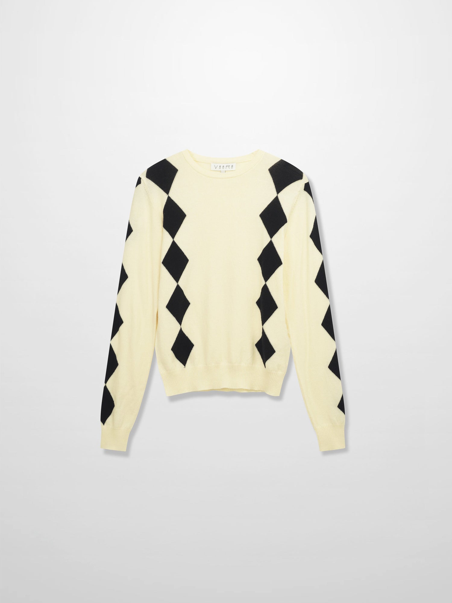 Printed Sweater-Cream with Black Diamond Design