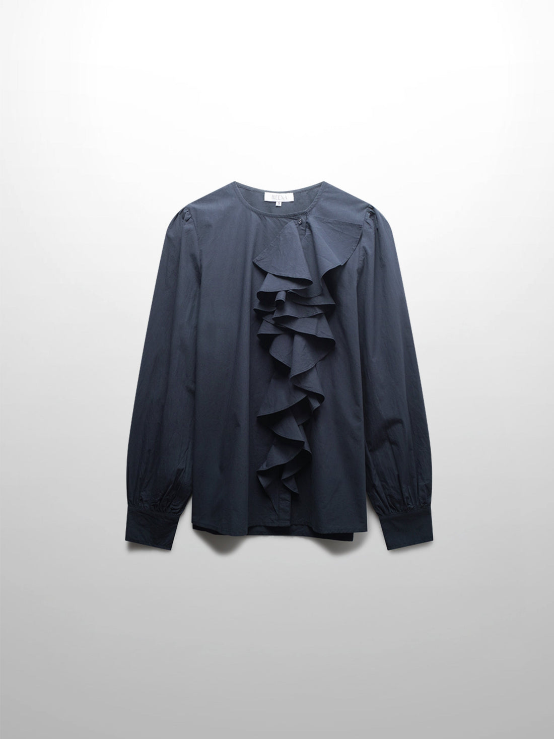 Asymmetrical Ruffle Blouse-Navy