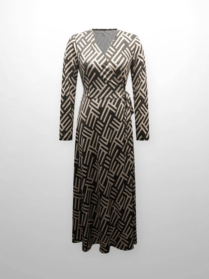 Maxi Wrap Dress-Geo Olive