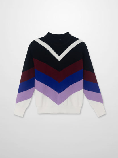 Multi V Sweater-Black/Blue/Lavander